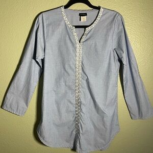 Artizara 100% Cotton Embroidered Tunic Top 3/4 Sleeves Light Blue | Size (S) 6